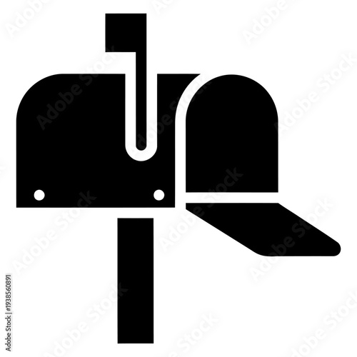 Open Mailbox Icon Silhouette with Raised Flag and Open Door