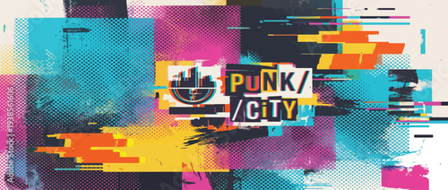 Colorful analog risoprint texture background with ink roller effect. Punk urban bg with overlay effect. Retro vintage halftone grain texture background.