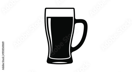 A stark black silhouette of a classic beer mug filled to the brim against a white background silhouette