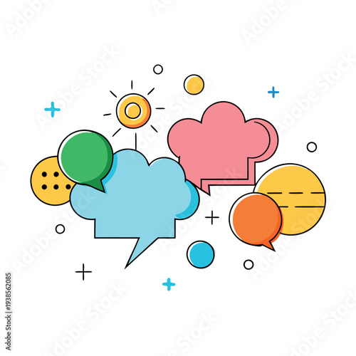 Colorful speech bubbles thought clouds comic boo  