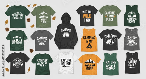 Collection of Camping Themed T-Shirts and Hoodie Designs.
