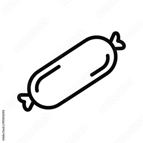 Wrapped Candy or Sausage Icon - Minimalist Black and White Line Art Illustration