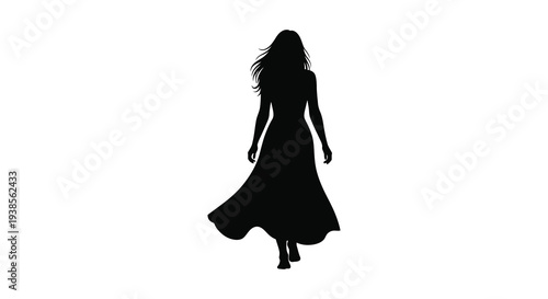 A dramatic full body silhouette of a woman in a flowing dress showcasing movement and grace silhouette high quality professional