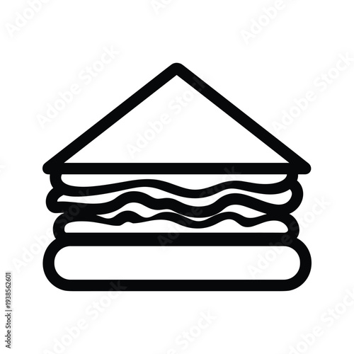Triangular Club Sandwich Line Art Icon Isolated on White Background for Food App Design