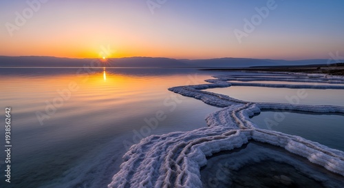 Dead Sea Sunrise with Salt Formations and Calm Water