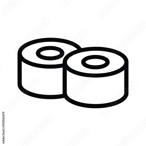 Minimalist Maki Sushi Rolls Line Art Icon, Black and White Japanese Food Vector Illustration