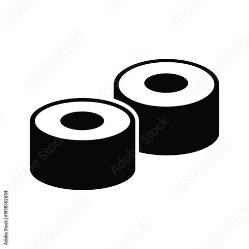Minimalist Black and White Maki Sushi Roll Icon - Two Pieces Japanese Food Silhouette Graphic