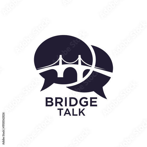 Bridge silhouette inside speech bubble logo for communication and networking Bridge Talk