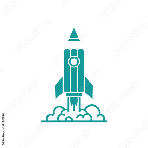 Stylized teal rocket launch logo for technology startup and business growth
