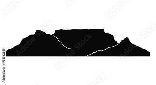 A stark black silhouette of table mountain against a bright white background representing south africa s iconic landmark silhouette