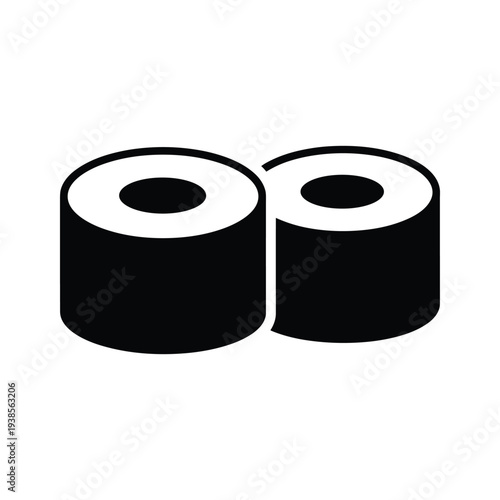 Black and White Vector Illustration of Sushi Maki Rolls Isolated on White Background