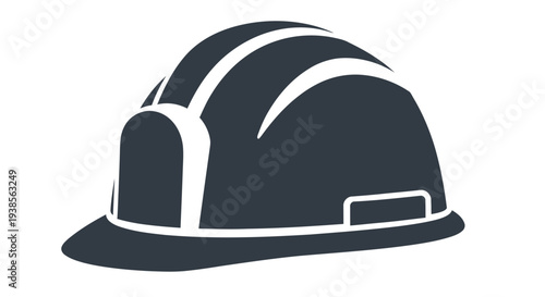 A dark blue silhouette of a construction helmet isolated on a white background