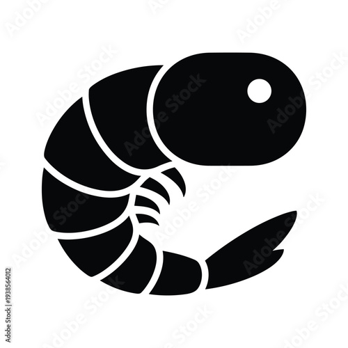 Black and White Shrimp Icon Silhouette - Stylized Prawn Logo Design Element