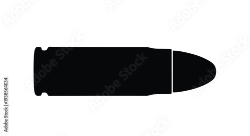 A black silhouette illustration of a single rifle cartridge or bullet