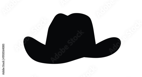 A simple silhouette of a classic black cowboy hat against white