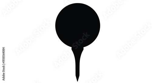 A simple black silhouette of a golf ball on a tee