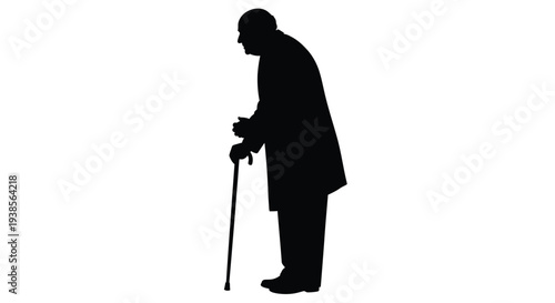 Silhouette of an elderly man with a cane in a thoughtful pose