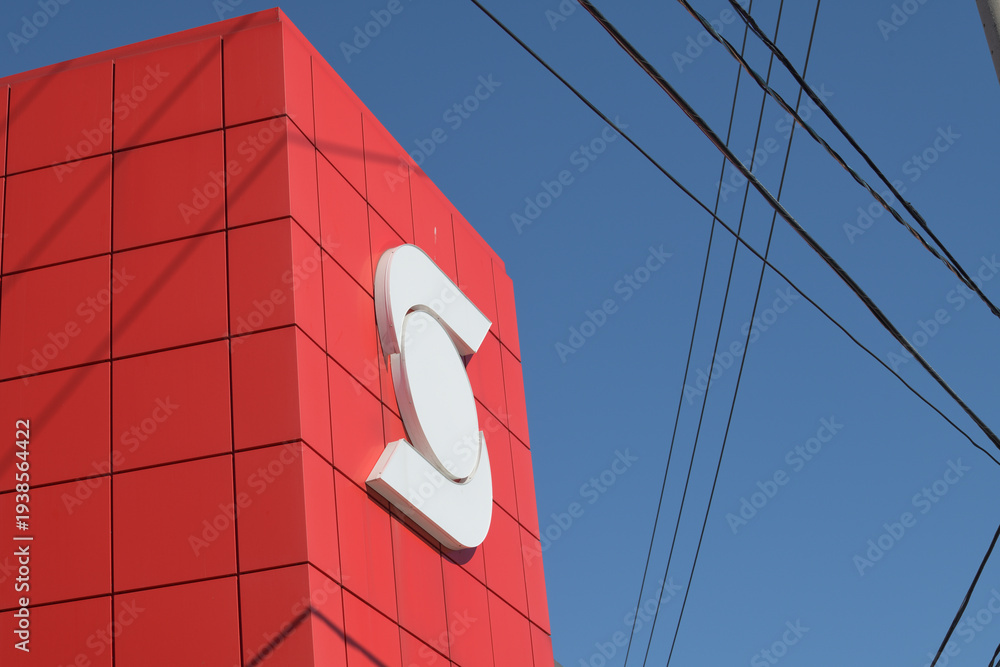 Fototapeta premium Bank of Nova Scotia corporate logo sign on the exterior of a Scotiabank branch at 802 O'Connor Dr, East York, Toronto