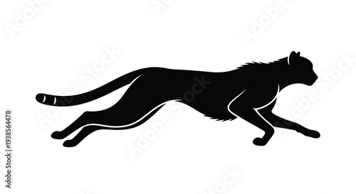 A sleek black silhouette of a cheetah in full running stride