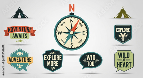 Collection of Adventure and Exploration Themed Badges and Icons.
