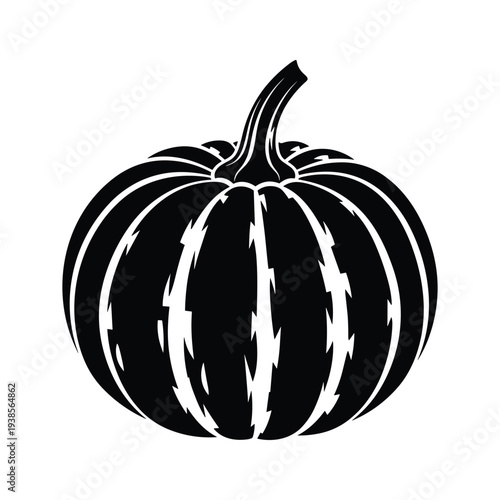 Black Pumpkin Silhouette Illustration, Minimalist Autumn Harvest and Halloween Graphic