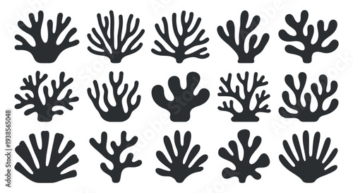 Collection of various coral silhouettes on white background