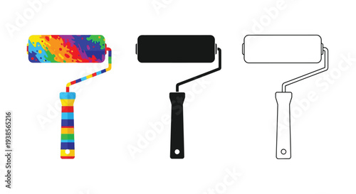 Colorful paint roller illustration with various design styles for decoration and home improvement projects