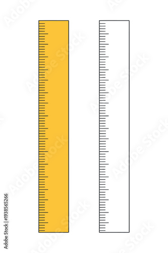 Two Rulers Showing Measurement Lines One White One Yellow Isolated on White Background
