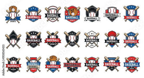 Collection of Baseball Emblems and Logos for Sports Teams.