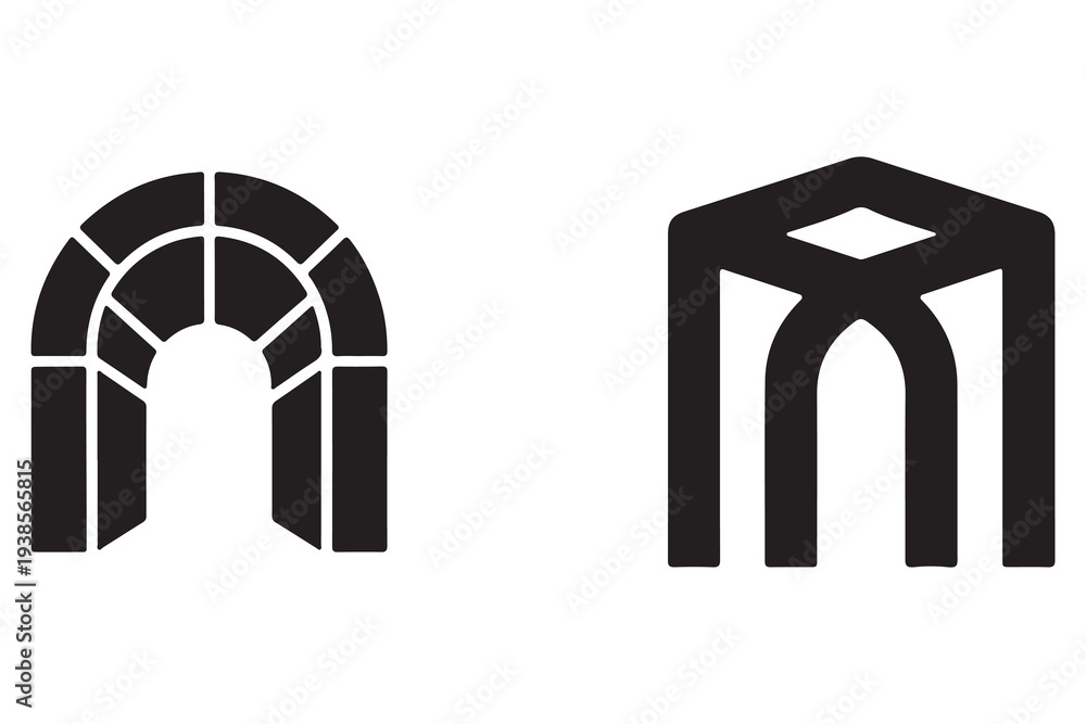 Fototapeta premium Minimalist architectural arch and vault vector logo icon set