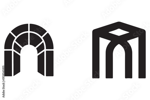 Minimalist architectural arch and vault vector logo icon set