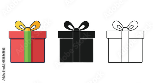 Vector graphic illustration of three gift boxes with different colors and styles