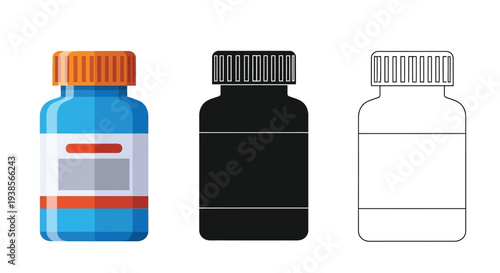 Medical bottle illustrations in various styles and colors for healthcare and pharmaceutical designs