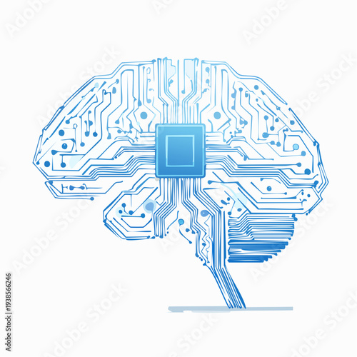 Advanced digital brain with integrated circuit board connections, representing artificial intelligence, futuristic thinking, and technological progress
