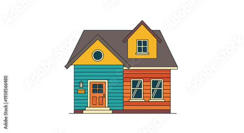 Colorful illustrated house exterior vector graphic for design