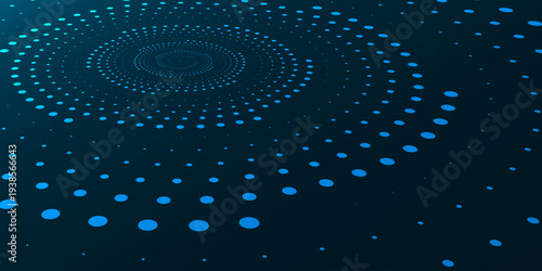 Digital circles of blue glowing dots. Big Data visualization into cyberspace. Network Information Decay. Futuristic modern background. Vector illustration.