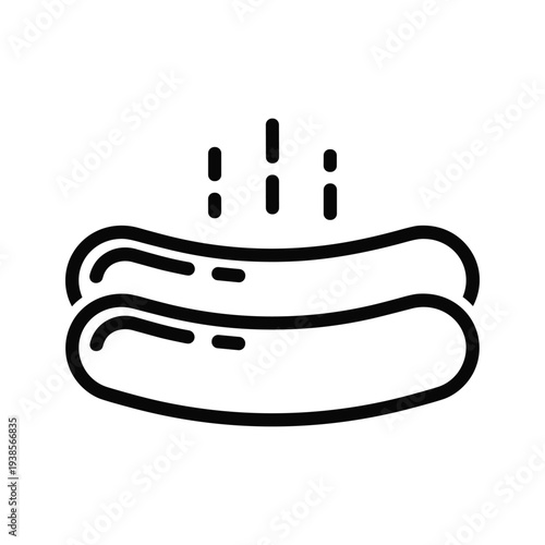 Minimalist Black and White Sausage Icon with Rising Steam, Meat Product Vector Illustration