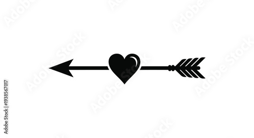 A striking black graphic depicts a heart pierced by an arrow symbolizing love and connection silhouette high quality professional