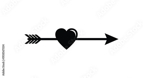 A striking black graphic depicts a heart pierced by an arrow symbolizing love and affection silhouette high quality professional