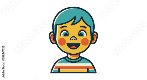 Cartoon illustration of a smiling child with bright colors and simple design
