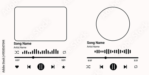 Music Player Audio Control Play Buttons, Album Song Cover, Music Player Cut File Music Player Display Digital Download