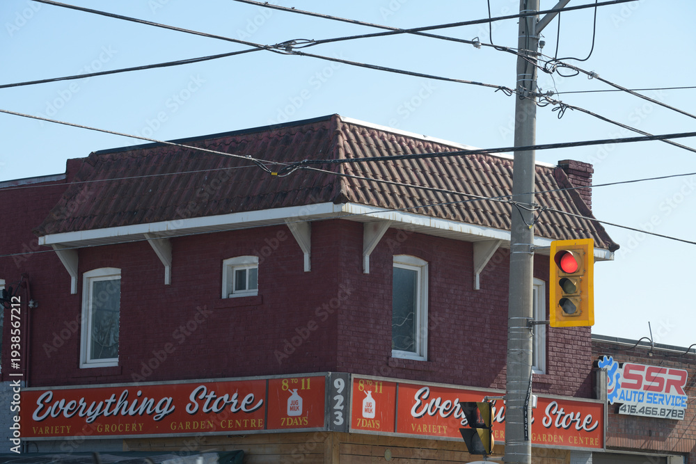 Naklejka premium exterior of Everything Store & Garden Center, a convenience store, located at 923 Pape Ave, East York, Toronto