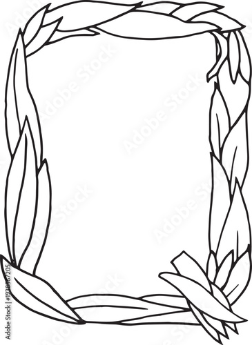 Eps Doodle style letter Q drawn with tea leaves. Hand drawn black line art, simple sketch, raw tea leaves arranged in shape of q, organic texture, white background