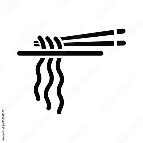 Minimalist Vector Icon of Chopsticks Holding Ramen Noodles Silhouette for Asian Cuisine