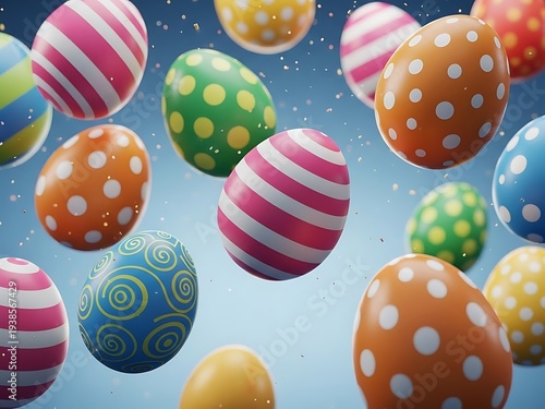 Vibrant easter eggs floating in air symbolizing joyful easter basket surprises