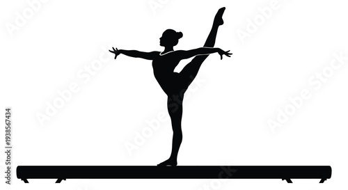 A graceful female gymnast performs a challenging split on a balance beam showcasing strength and flexibility a striking silhouette