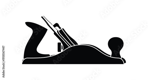 A striking black silhouette depicts a classic hand plane a tool used for woodworking and shaping silhouette high quality
