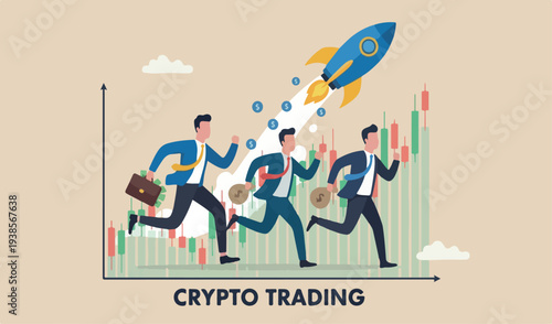 Success trader make profit with investment trading, stock market growth,rich trading concept, confidence teams green done businessman investor rocket money running on candlestick graph