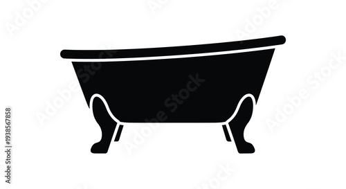 A stark black silhouette depicts a classic clawfoot bathtub evoking relaxation and cleanliness silhouette high quality professional detailed modern