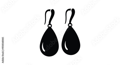 A pair of elegant black teardrop earrings are strikingly displayed against a plain white background silhouette high quality professional